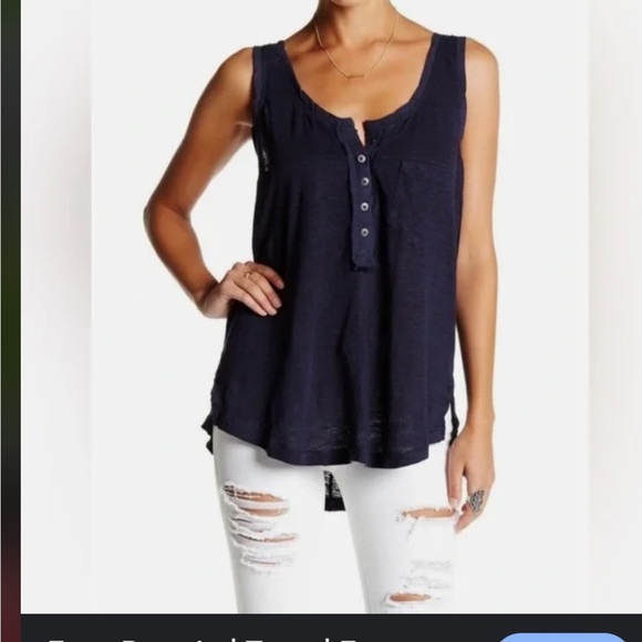 Free People Travelers Tank Top Navy Blue NWT size small 100% linen - Picture 1 of 5